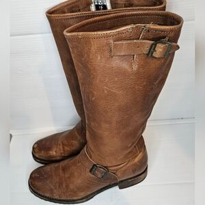 Frye Veronica Slouch Brown Leather Boots ,Worn-In Distressed Biker Style,Size 10